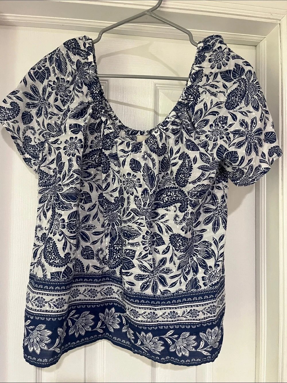 LOFT Navy and White Floral Peasant Blouse